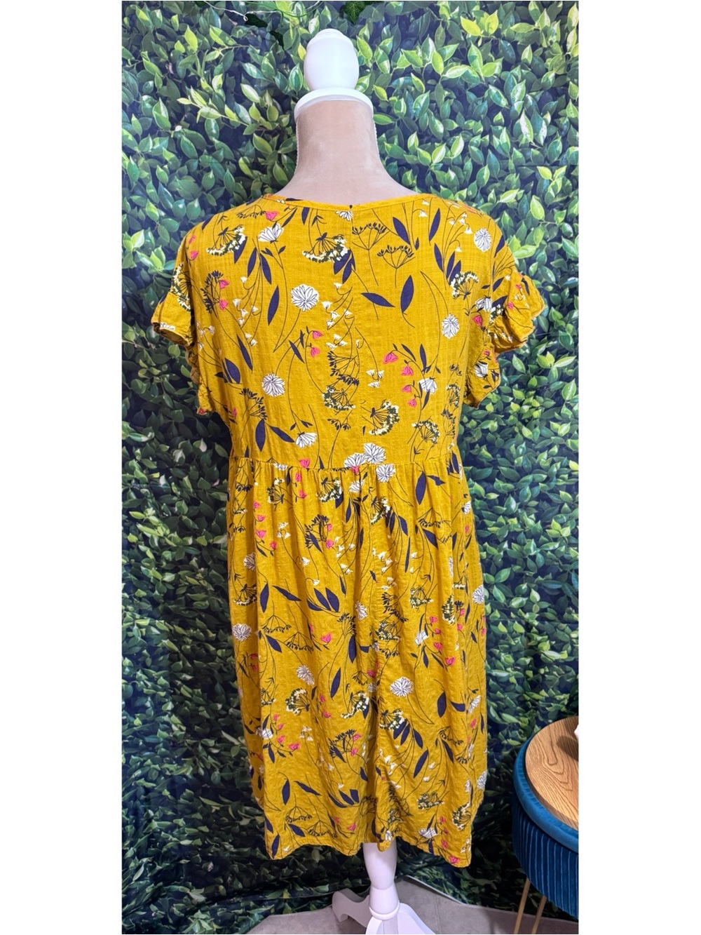Emery Rose Yellow Floral Ruffle Short Sleeve Babydoll Dress Womens Size Medium - Picture 8 of 13